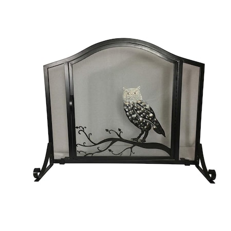 Dagan Owl Design Wrought Iron Arched Panel Screen with Door, Black & Bronze S151